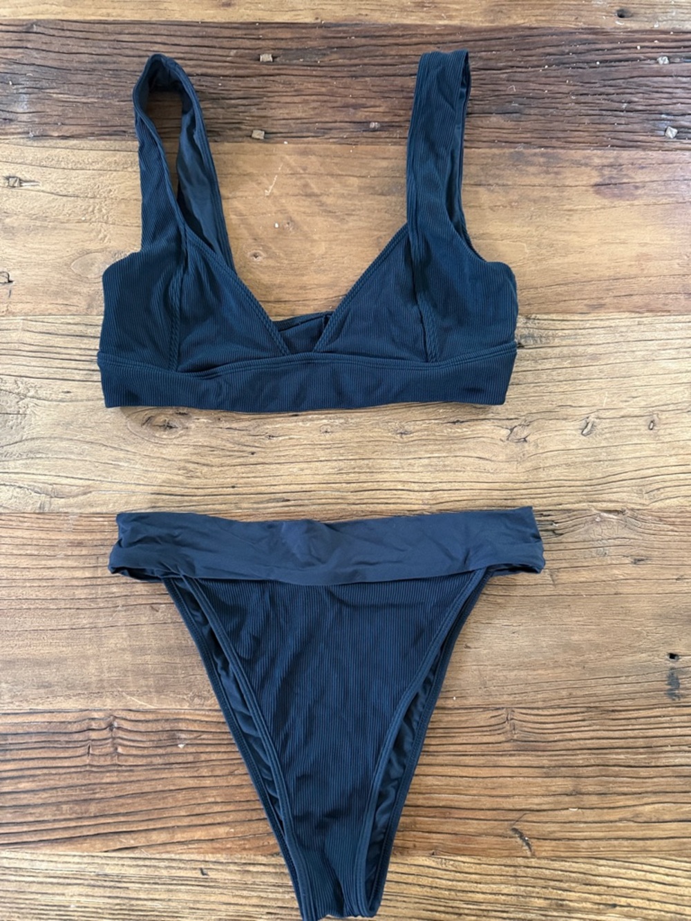 L*Space Black Ribbed V-Neck Bikini Bottoms - Women Swim
